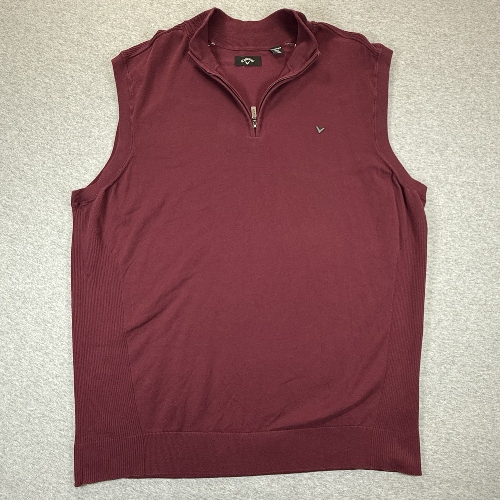 Callaway Golf Vest 1/4 Zip Wine Pullover Cotton Mens Burgundy 3XLT Sweater Vest